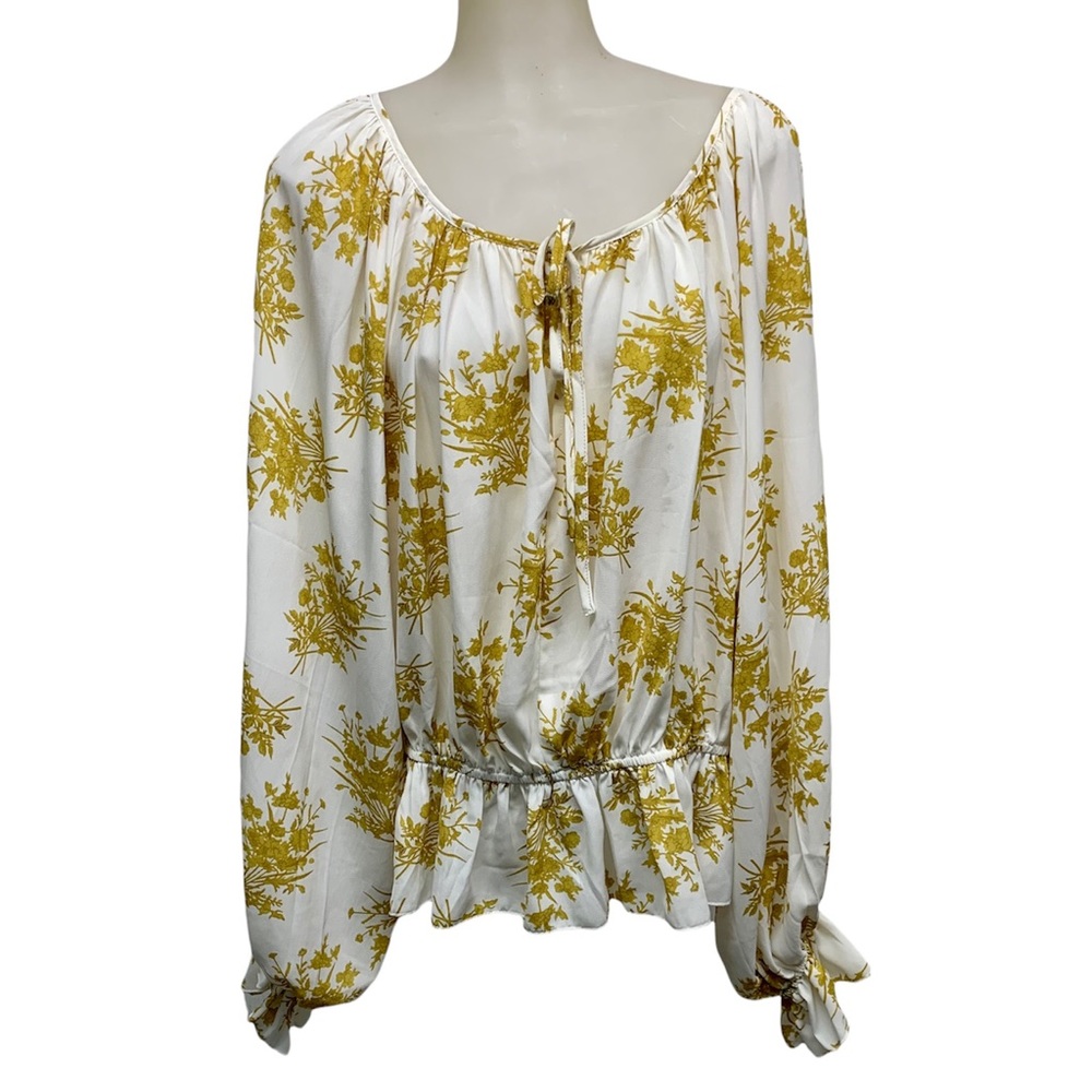 AAKAA Top Sz M Flower Detail BALOON Raglan Floral Long Sleeves Gathered …